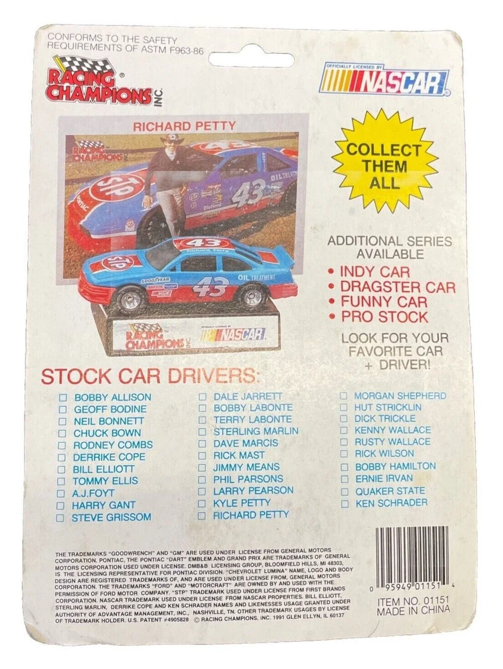 Rick Mast #1 Racing Champions Stock Car 1:64 Scale Die Cast